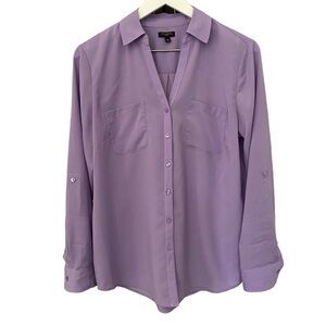 Talbots Women’s Roll Tab Business Casual Button Up Career Top Size Large - Lilac